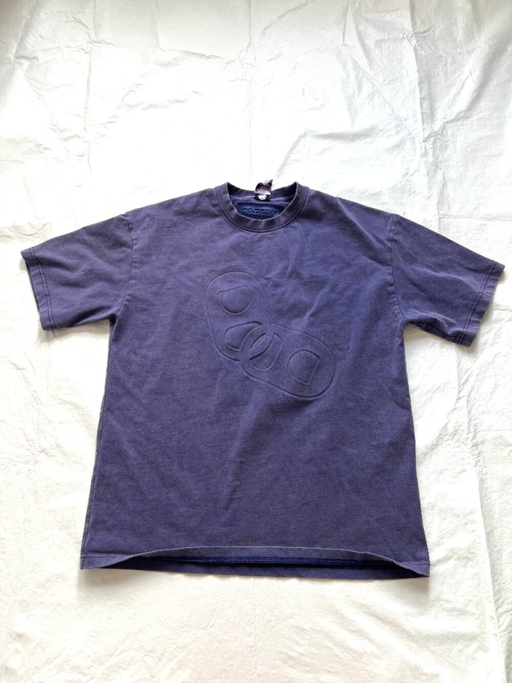 White Claw x Tombogo t shirt embossed tabs faded blue oversized medium tee